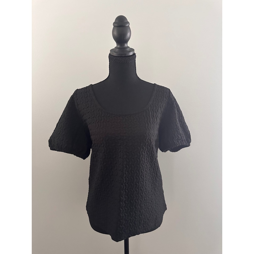 Maurices Black Textured Popcorn Knit Scoop Neck Puff‎ Sleeve Top Womens Medium